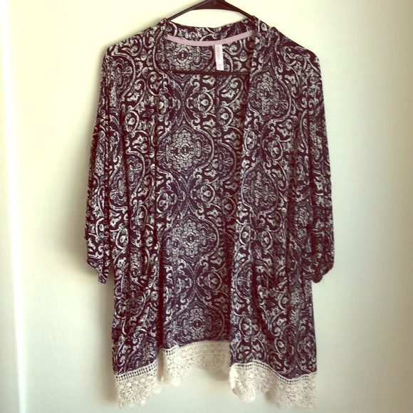 Xhilaration Tops - Blue and white print kimono